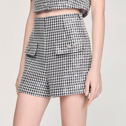 Florent Sequin Houndstooth Tweed Shorts Black / White