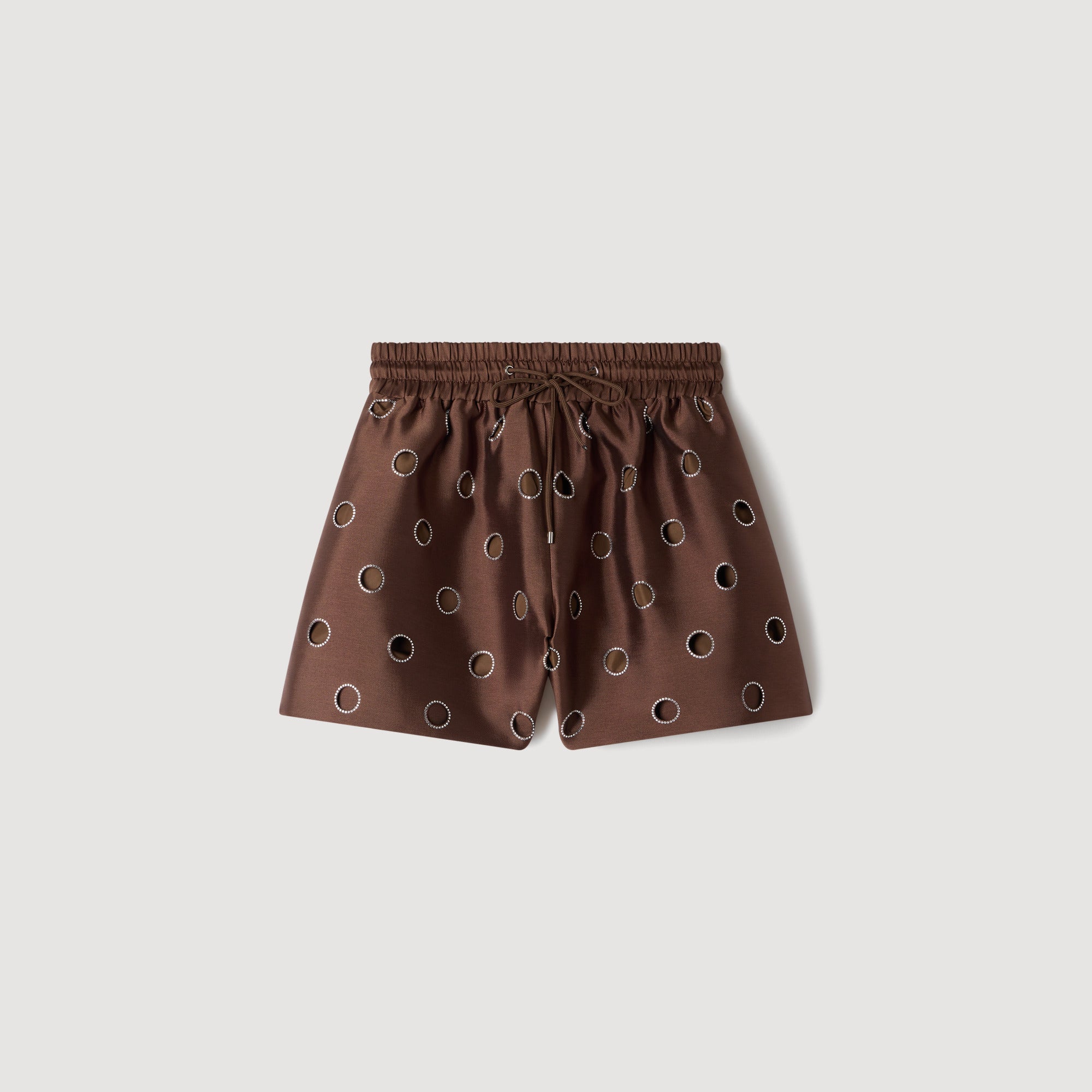 Saturne Distressed Rhinestone Shorts Brown