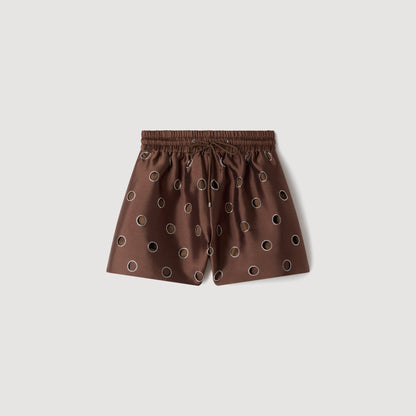 Saturne Distressed Rhinestone Shorts Brown