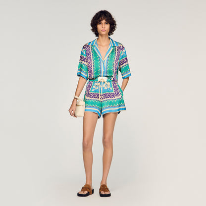 Solane Short Floral Print Shorts Green / Purple