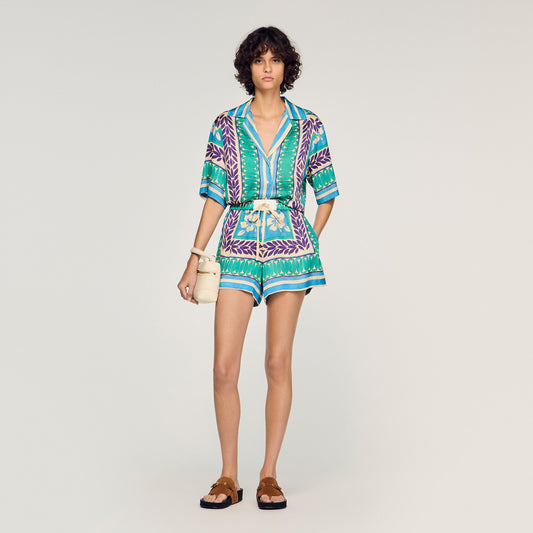 Solane Short Floral Print Shorts Green / Purple