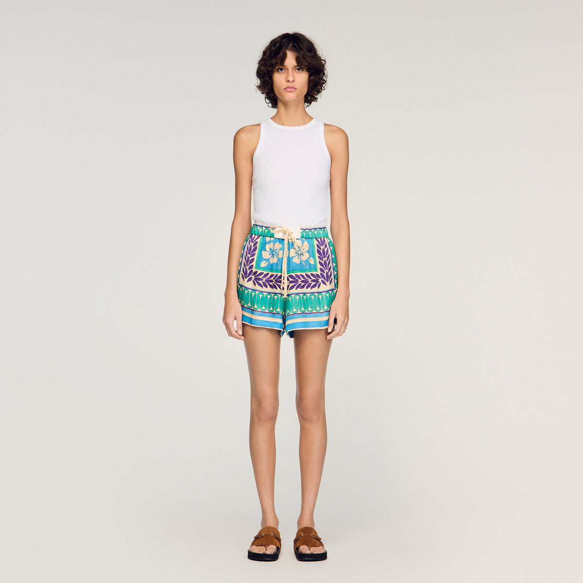 Solane Short Floral Print Shorts Green / Purple