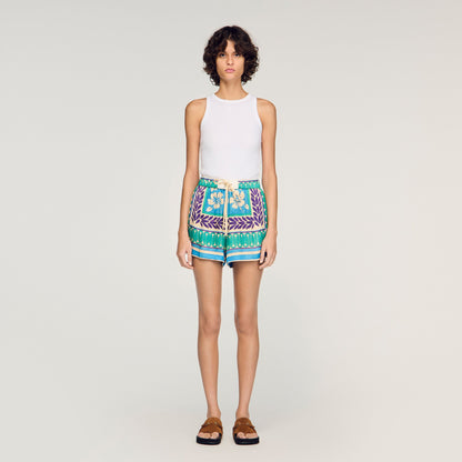 Solane Short Floral Print Shorts Green / Purple