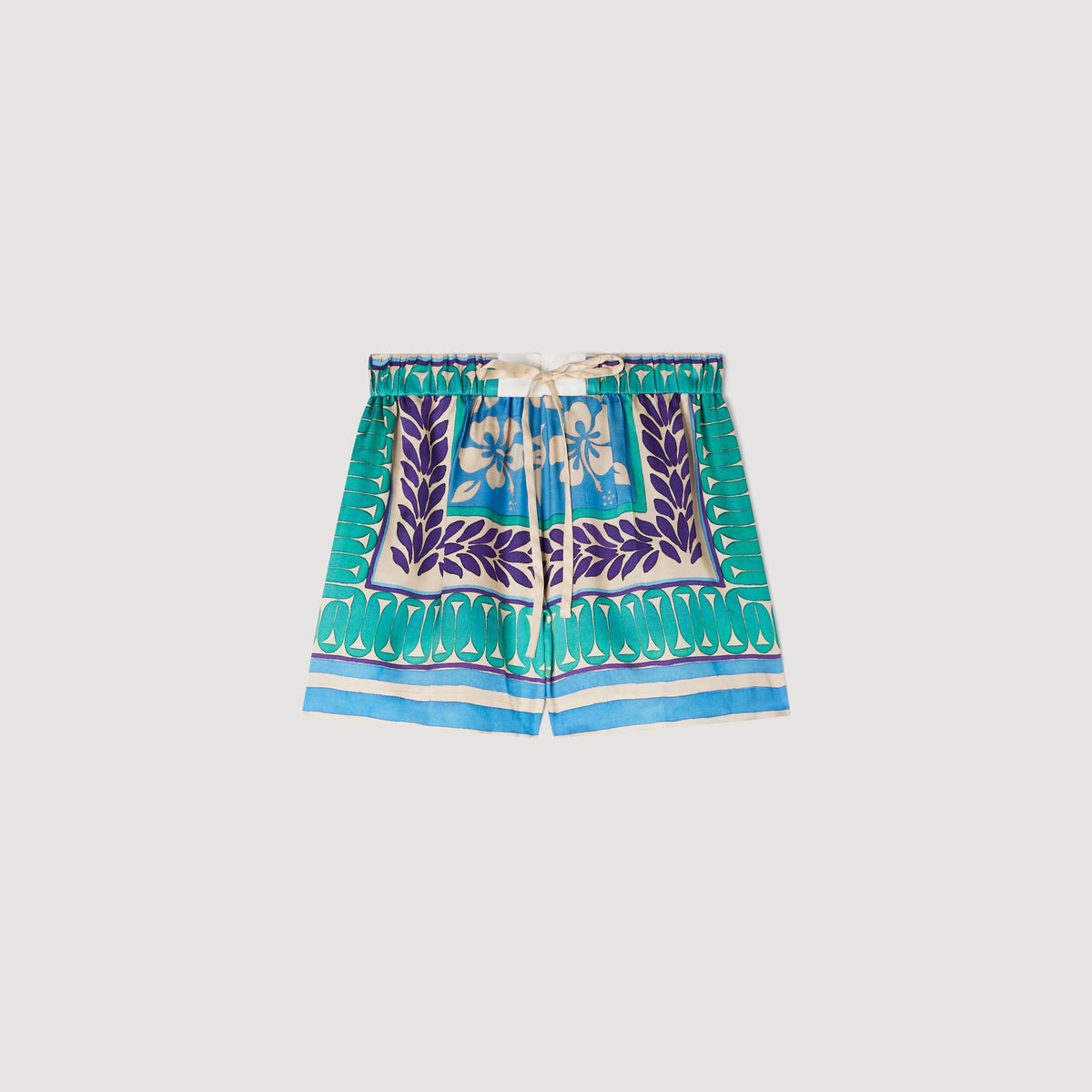 Solane Short Floral Print Shorts Green / Purple