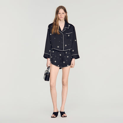 Sorellia Beaded And Rhinestone Shorts Black