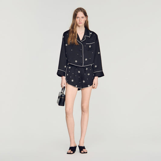 Sorellia Beaded And Rhinestone Shorts Black