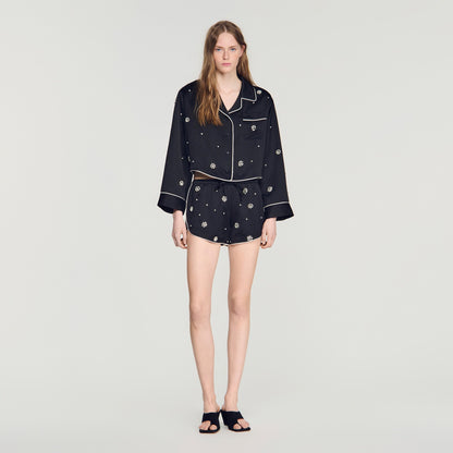 Sorellia Beaded And Rhinestone Shorts Black