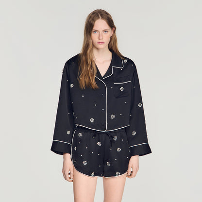 Sorellia Beaded And Rhinestone Shorts Black