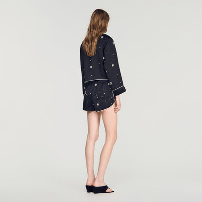 Sorellia Beaded And Rhinestone Shorts Black