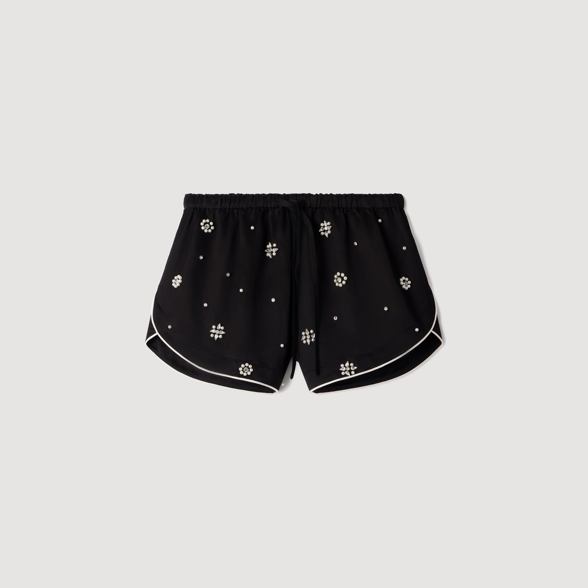 Sorellia Beaded And Rhinestone Shorts Black