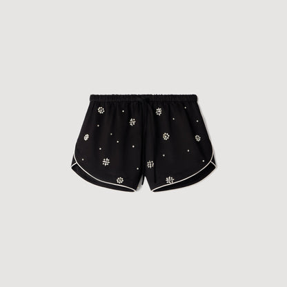 Sorellia Beaded And Rhinestone Shorts Black