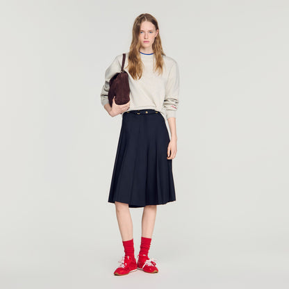 Mateus Long Pleated Wool Shorts Navy Blue