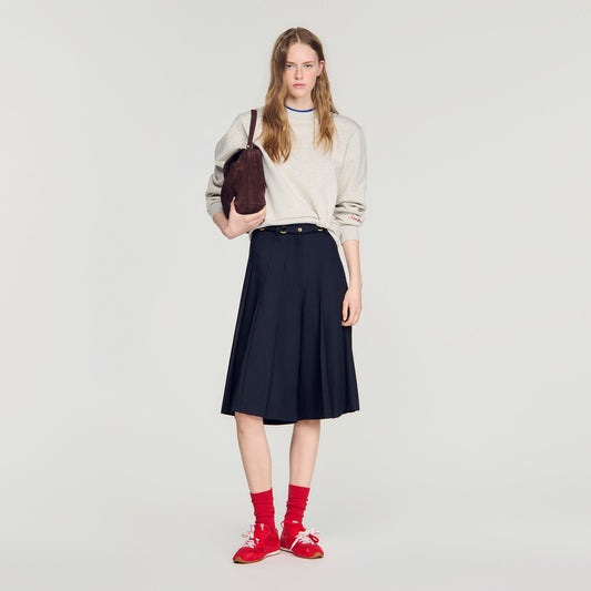Mateus Long Pleated Wool Shorts Navy Blue