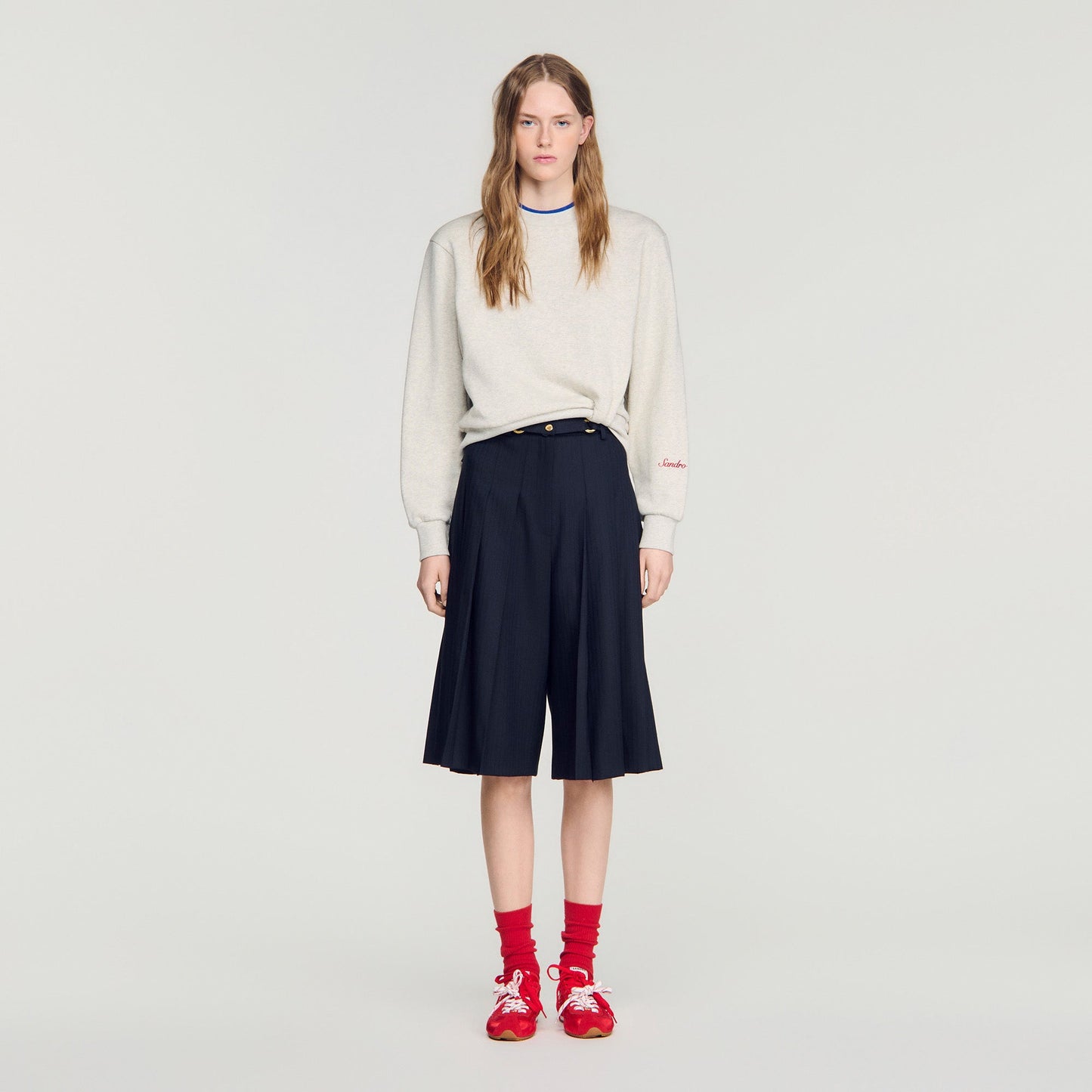 Mateus Long Pleated Wool Shorts Navy Blue