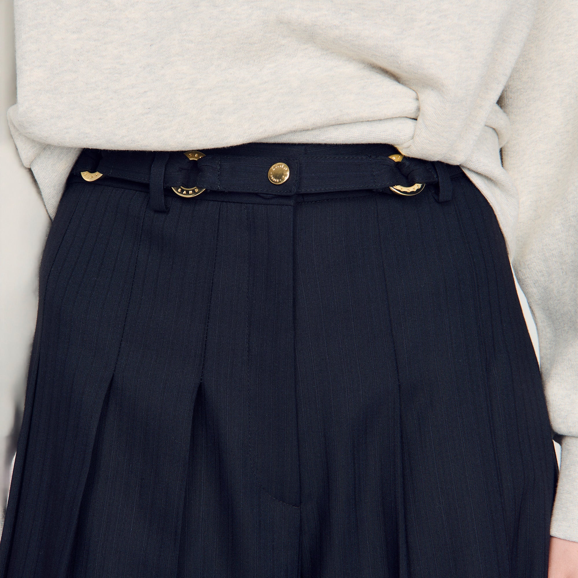 Mateus Long Pleated Wool Shorts Navy Blue