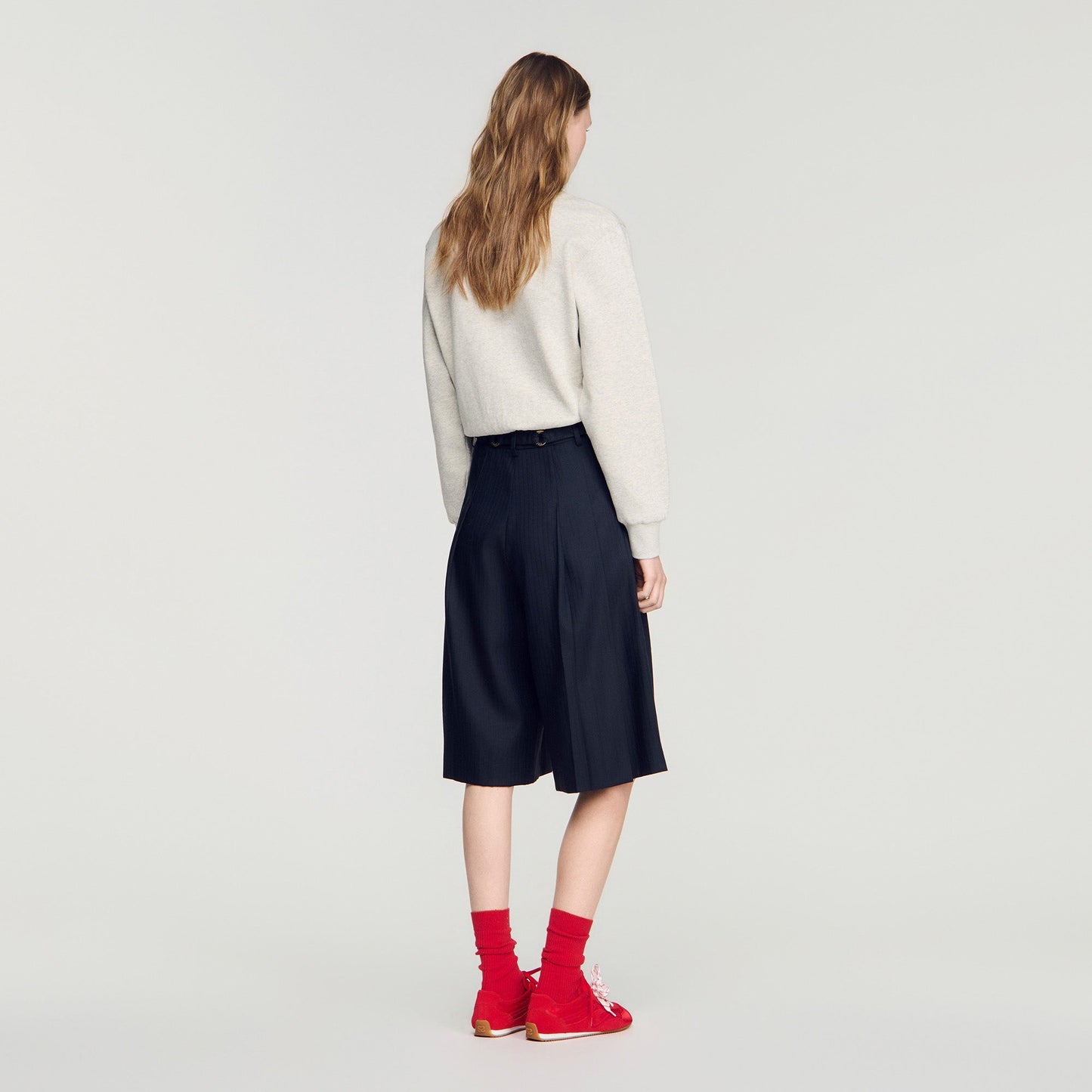 Mateus Long Pleated Wool Shorts Navy Blue
