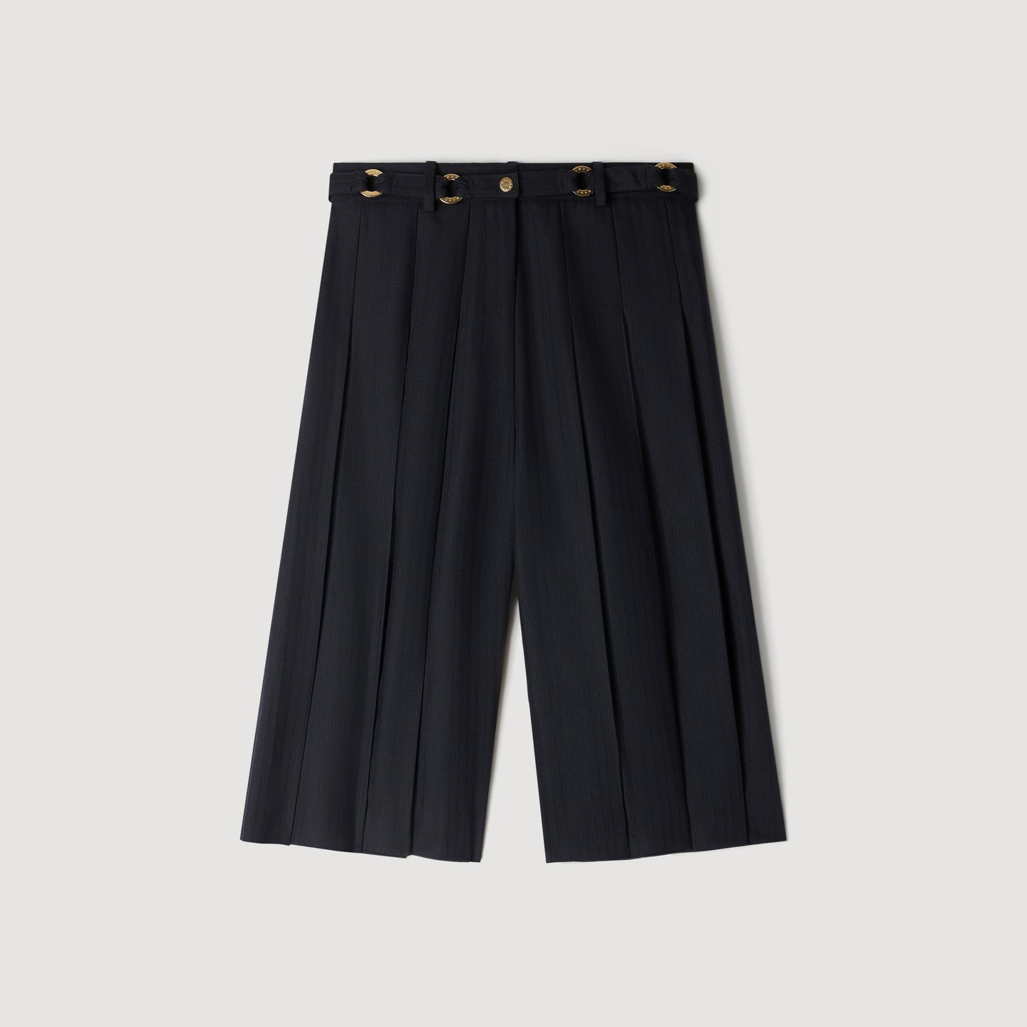 Mateus Long Pleated Wool Shorts Navy Blue