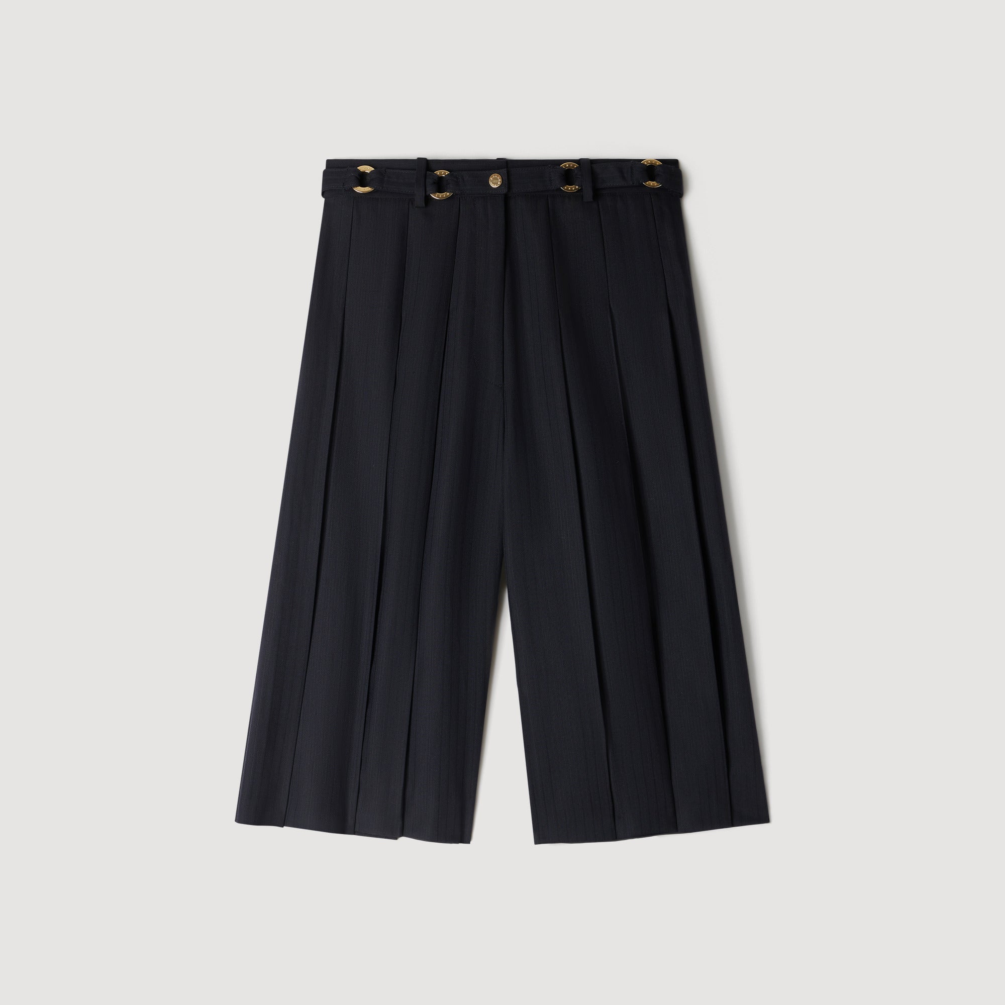 Mateus Long Pleated Wool Shorts Navy Blue