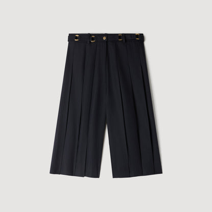 Mateus Long Pleated Wool Shorts Navy Blue