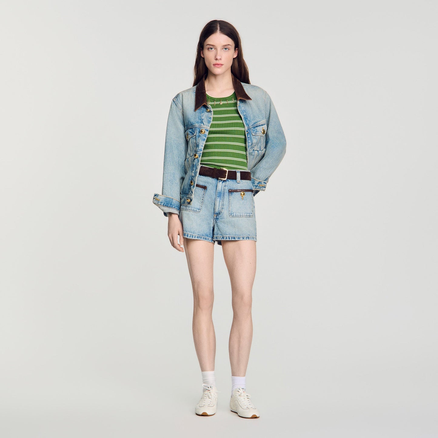 Solveig Denim shorts with leather detail Blue Jean