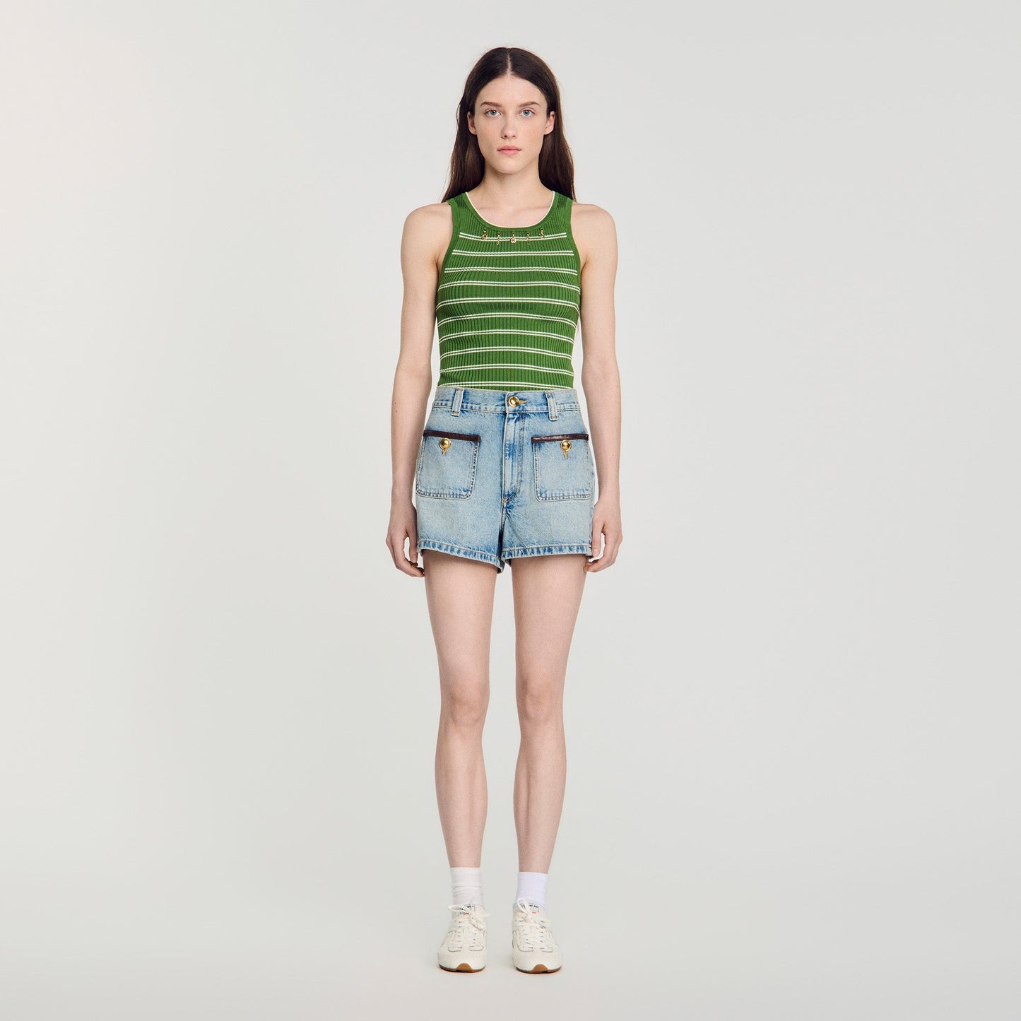 Solveig Denim shorts with leather detail Blue Jean