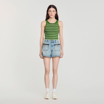 Solveig Denim shorts with leather detail Blue Jean