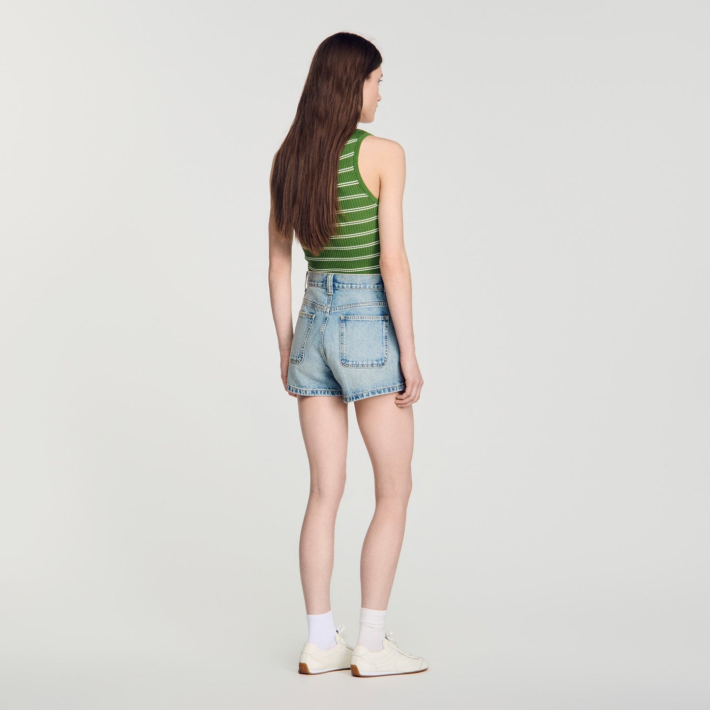 Solveig Denim shorts with leather detail Blue Jean