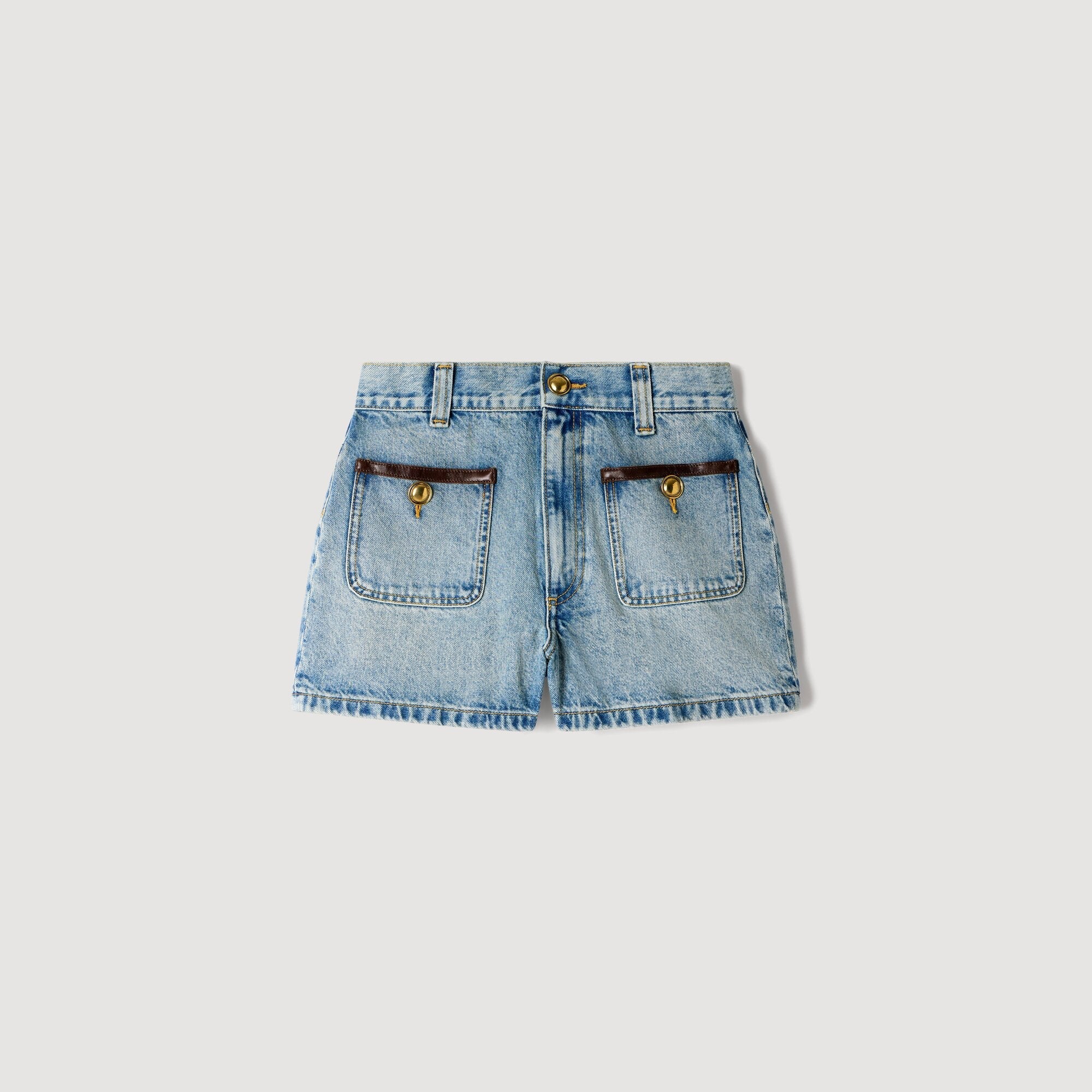 Solveig Denim shorts with leather detail Blue Jean