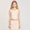 Ecru Knit Crop Top With Necklace