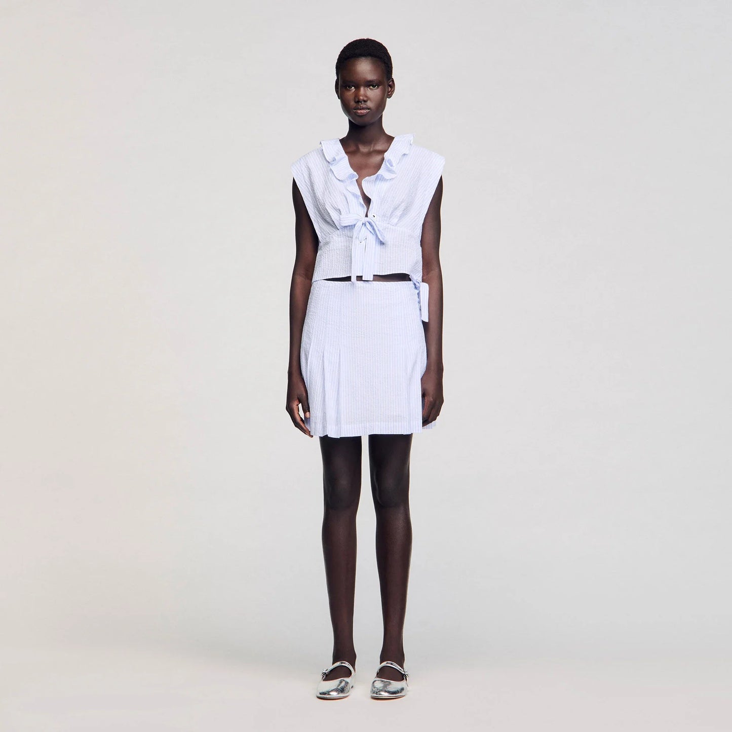 Noor Striped Crop Top Ciel / Blanc