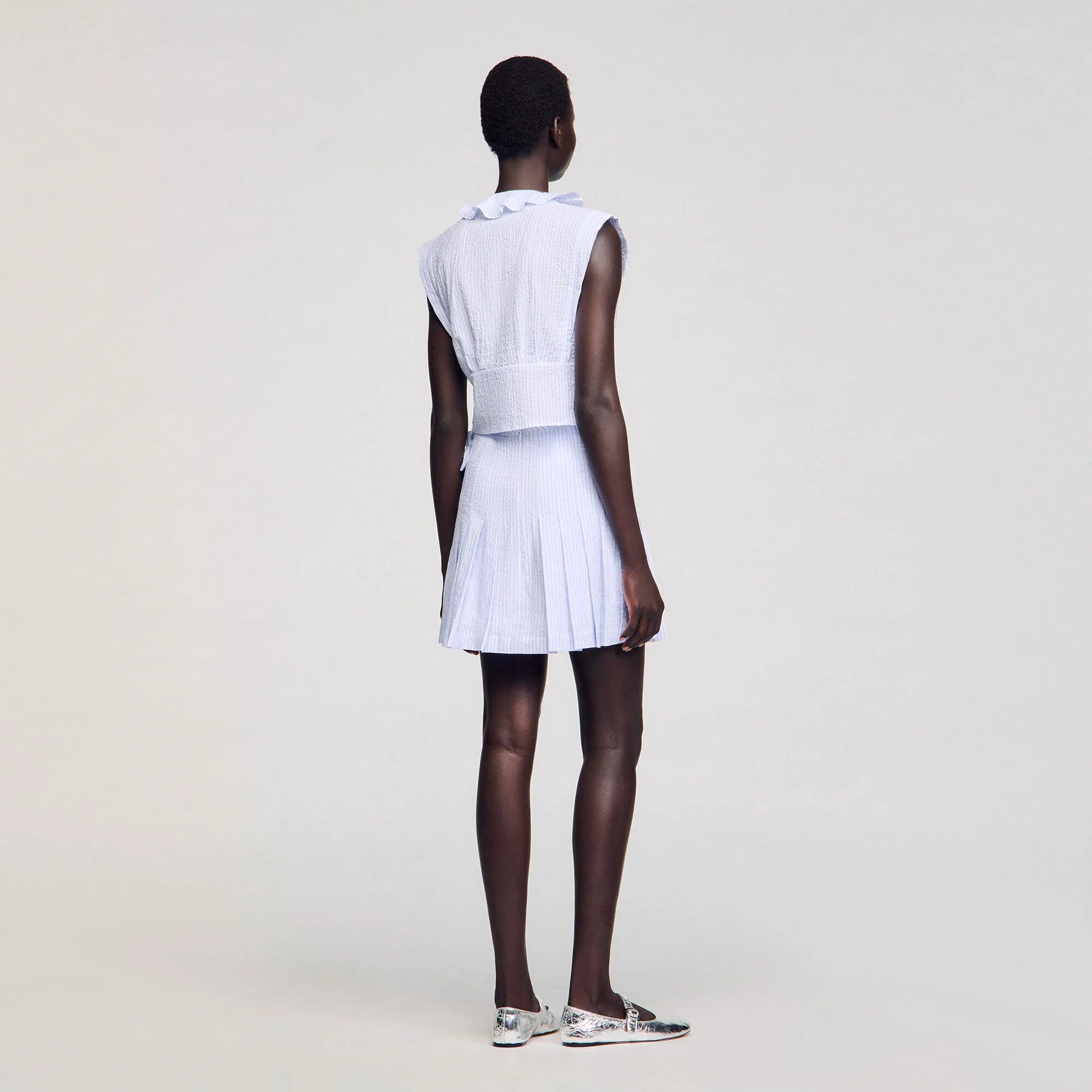 Noor Striped Crop Top Ciel / Blanc