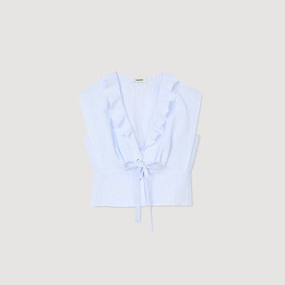 Noor Striped Crop Top Ciel / Blanc