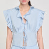 Azur Rhinestone Ruffle Top Sky Blue