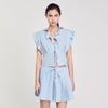 Azur Rhinestone Ruffle Top Sky Blue
