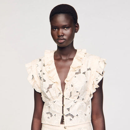 Orli Embroidered Crop Top Ecru
