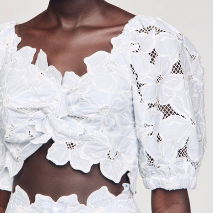 Roseraie Guipure Lace Top Sky Blue