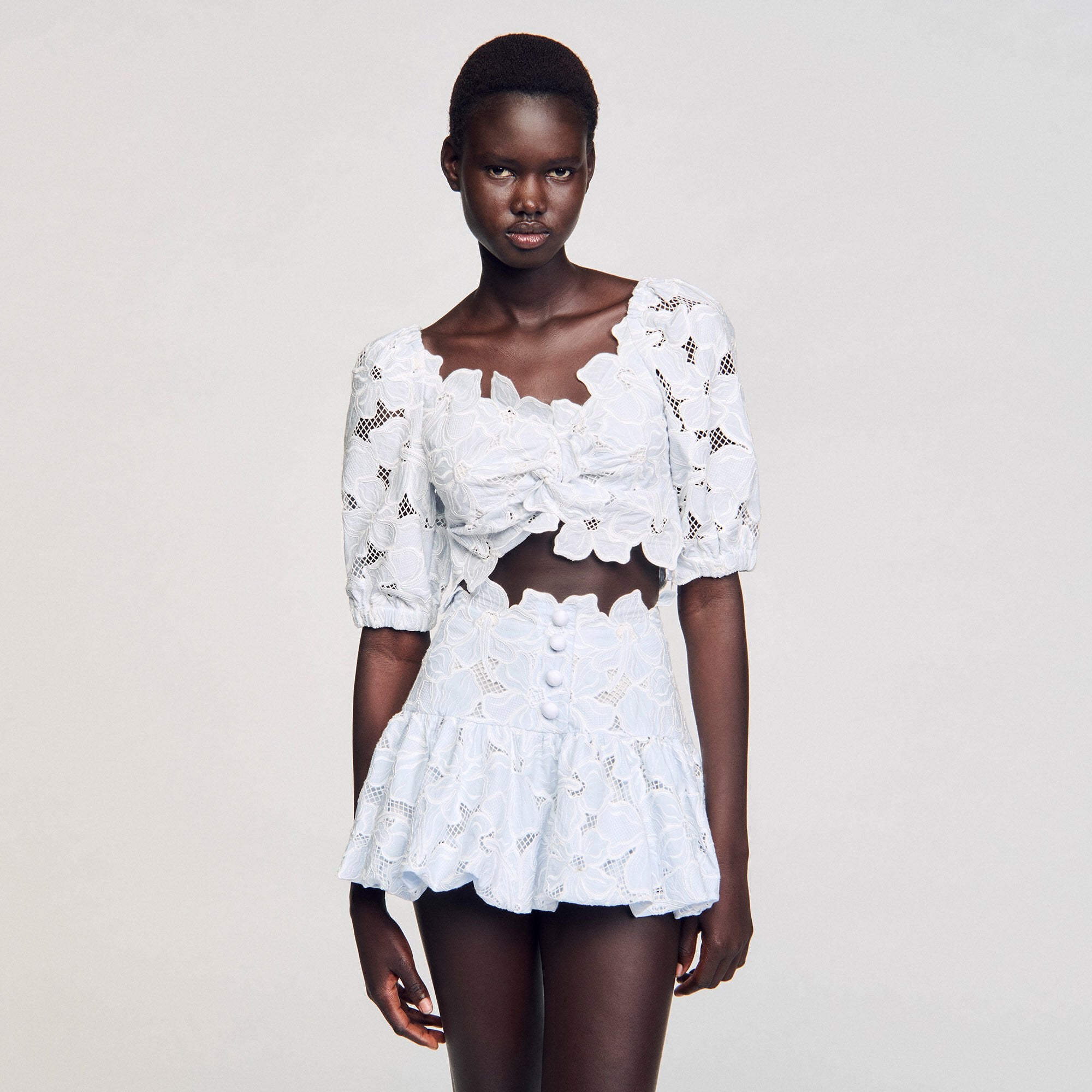 Roseraie Guipure Lace Top Sky Blue