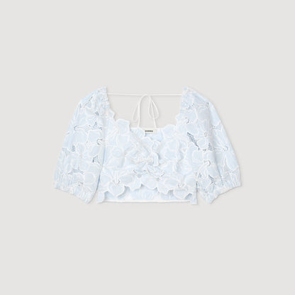 Roseraie Guipure Lace Top Sky Blue
