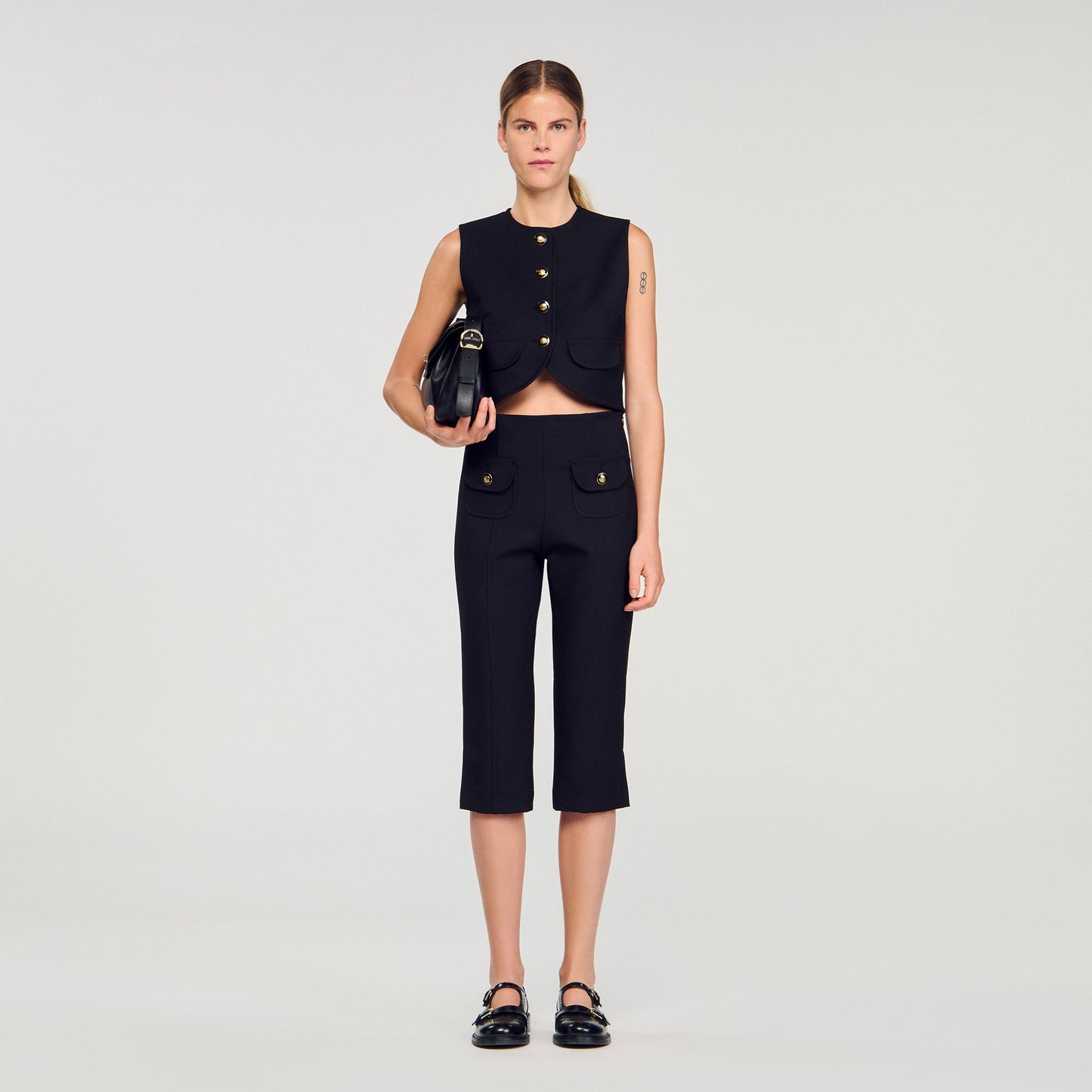 Buttoned Crop Top Black