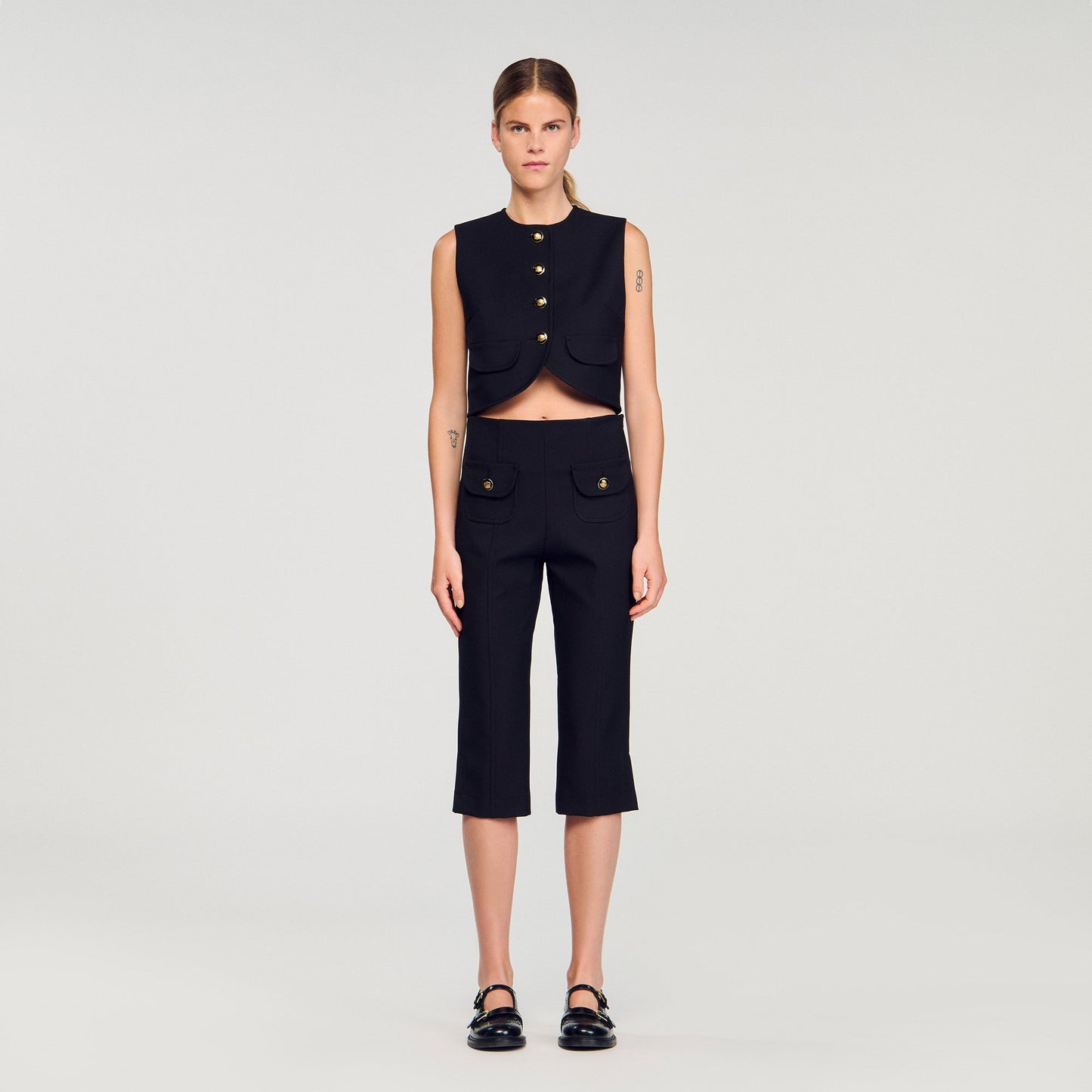Buttoned Crop Top Black