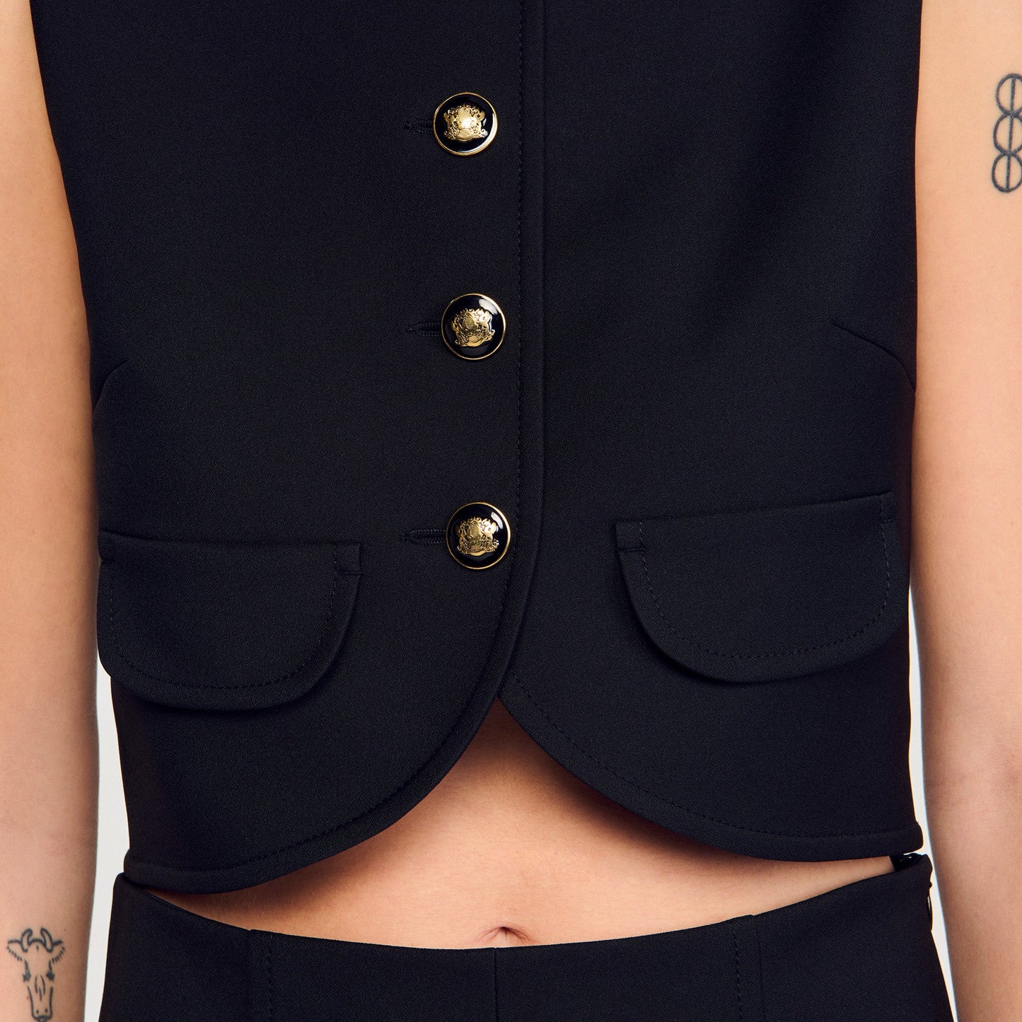 Buttoned Crop Top Black