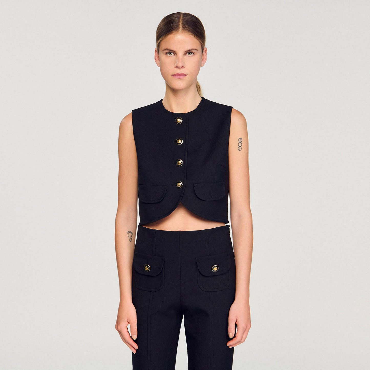 Buttoned Crop Top Black