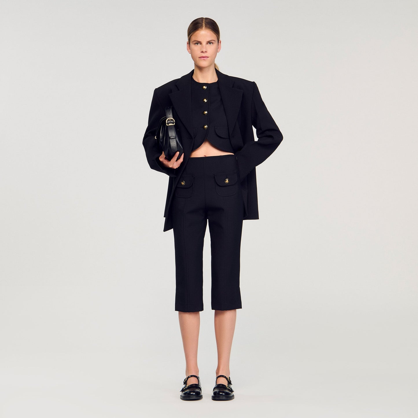 Buttoned Crop Top Black
