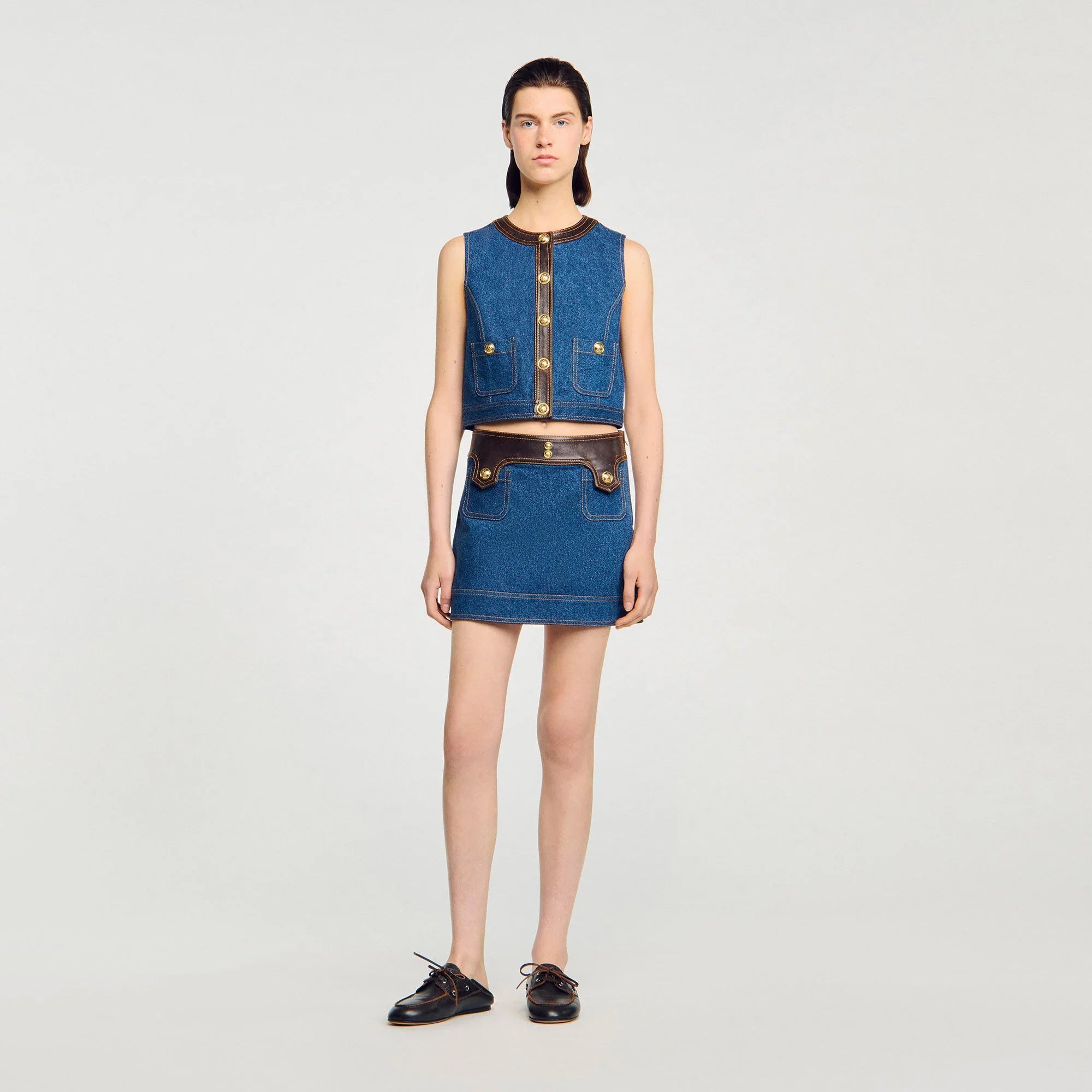 Portland Denim And Leather Top Dark Blue
