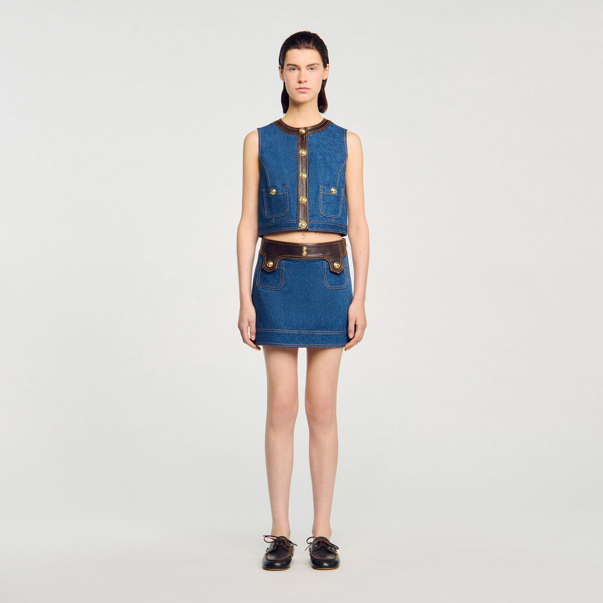 Portland Denim And Leather Top Dark Blue