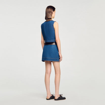 Portland Denim And Leather Top Dark Blue