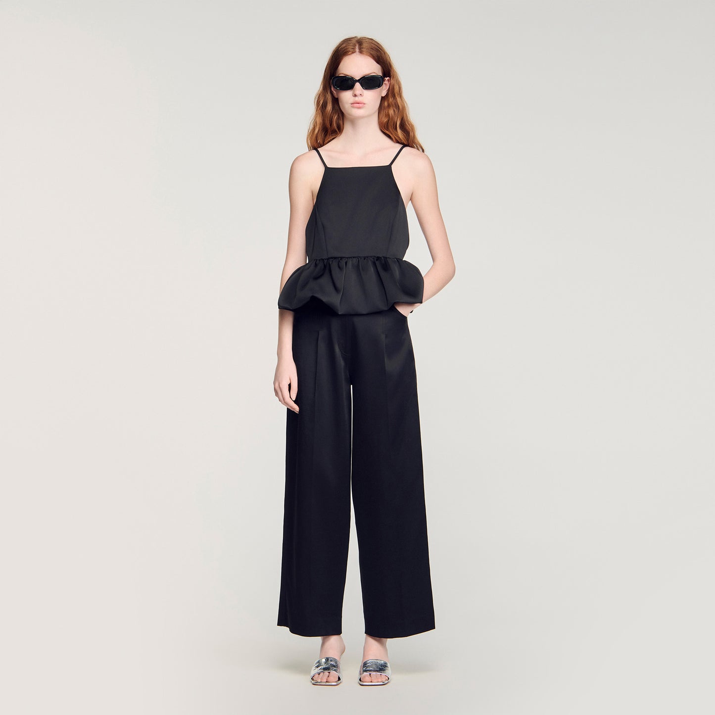 Azelie Ruffled Crop Top Black