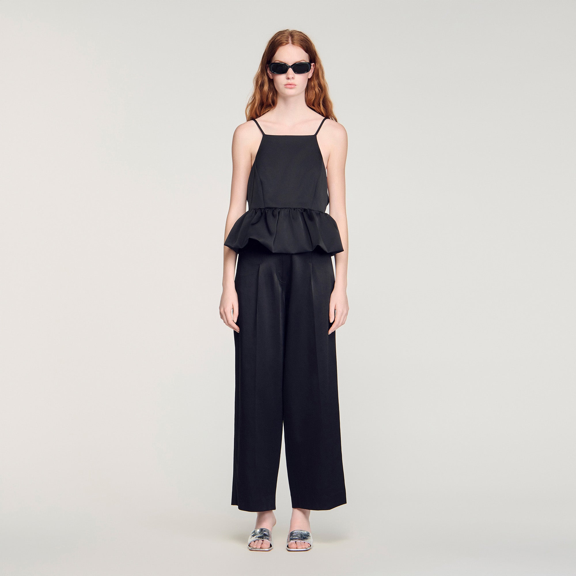 Azelie Ruffled Crop Top Black