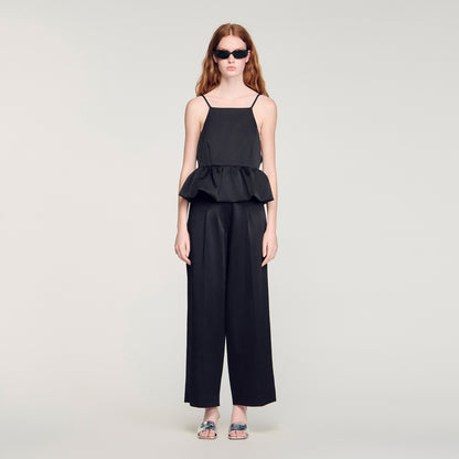 Azelie Ruffled Crop Top Black