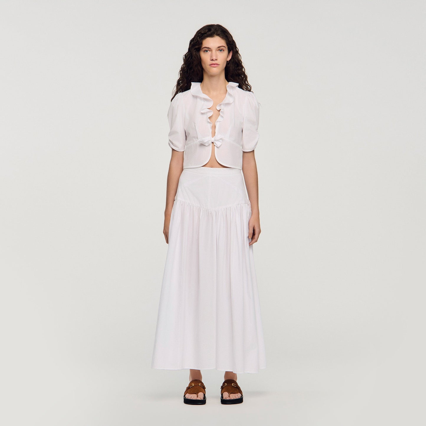 Aleo Ruffled Crop Top White